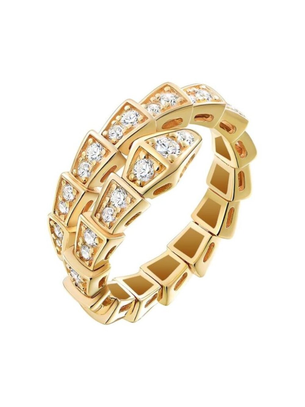 18K Gold Plated Snake Ring | Adjustable Statement Ring with CZ